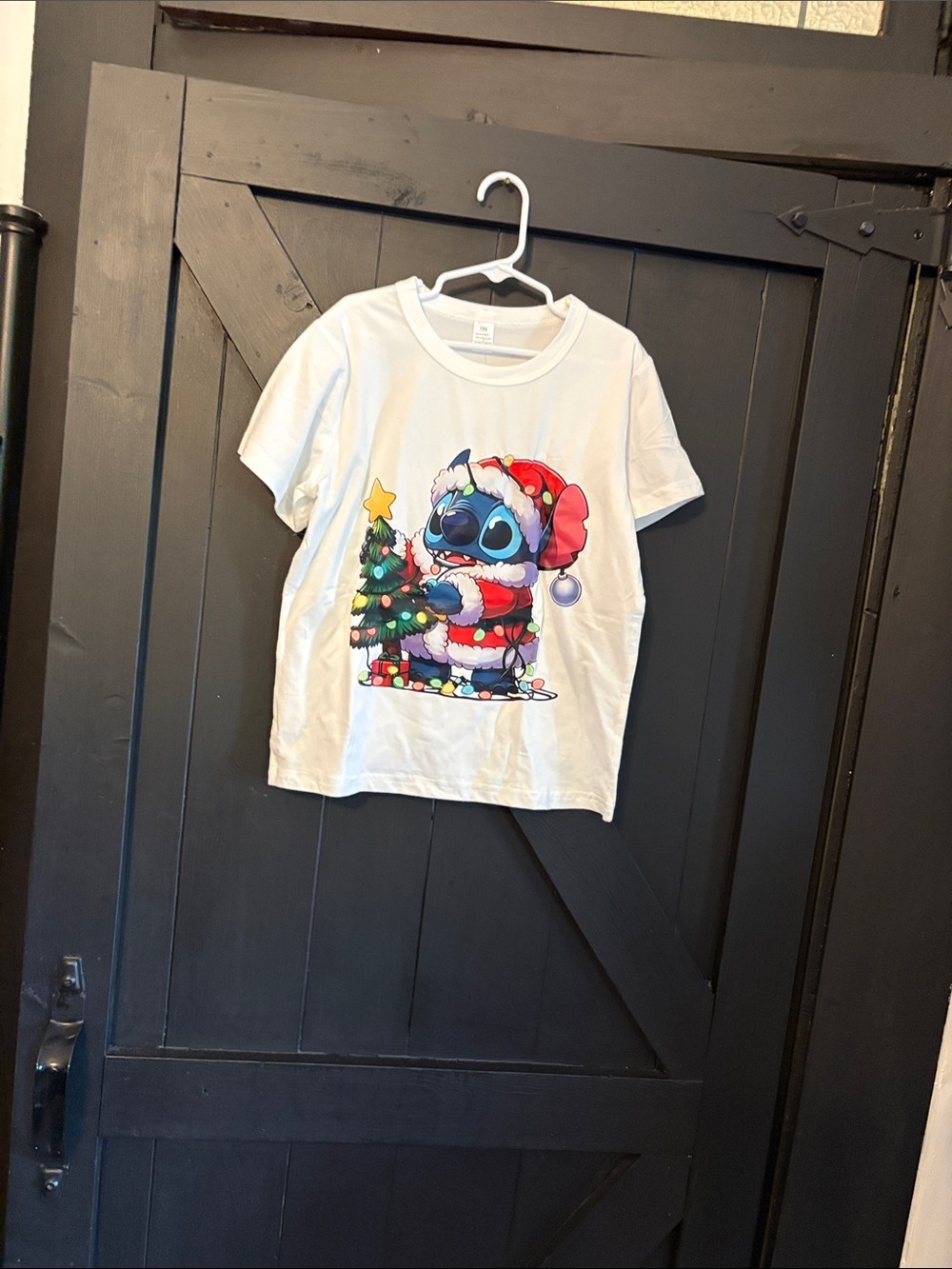 White Kids Holiday Graphic Tee with Festive Stitch Character